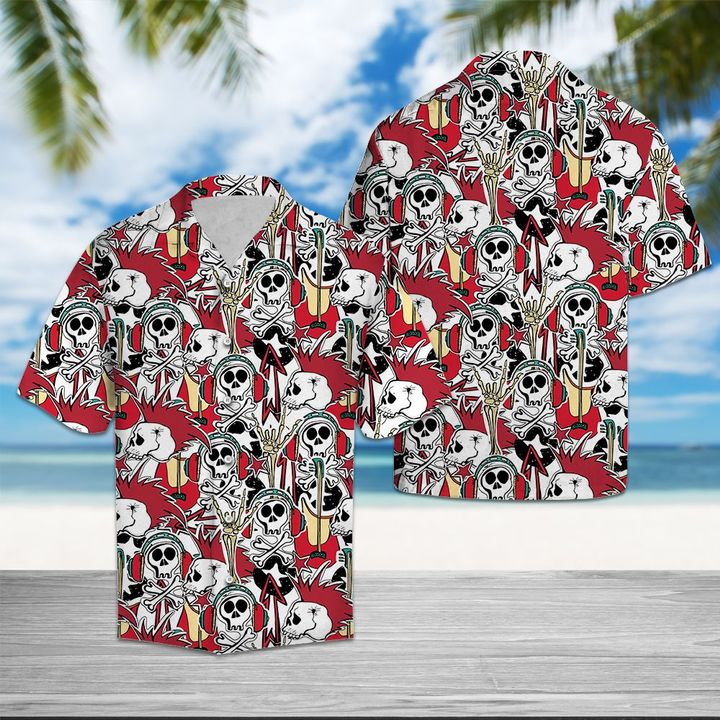 Skull Rock Roll Hawaiian Shirt Summer Button Up Skull Rock Roll Hawaiian Shirt Summer Button Up