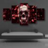Skull Rose Petals - Abstract 5 Panel Canvas Art Wall Decor