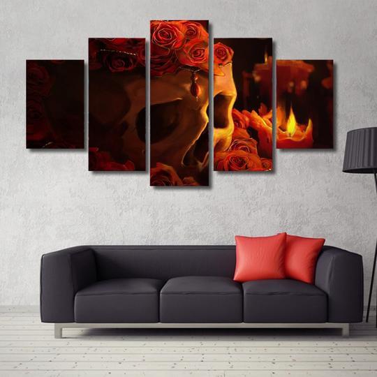 Skull Roses Candles - Movie 5 Panel Canvas Art Wall Decor Skull Roses Candles - Movie 5 Panel Canvas Art Wall Decor