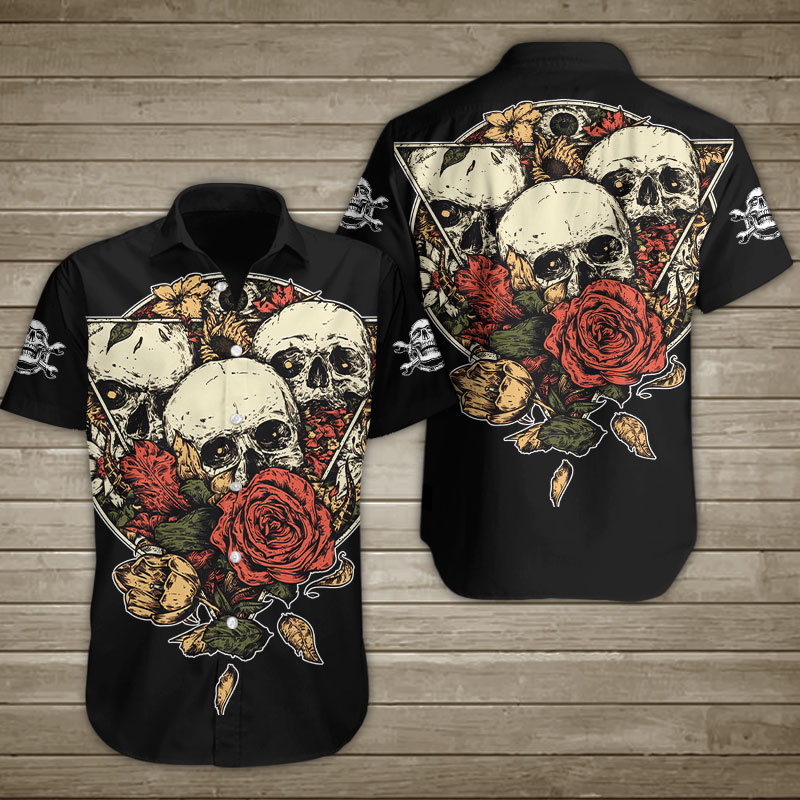 Skull Roses Hawaiian Shirt Summer Button Up Skull Roses Hawaiian Shirt Summer Button Up