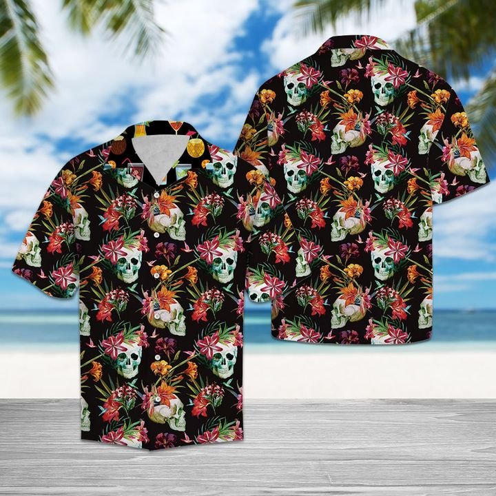 Skull Tropical Hawaiian Shirt Summer Button Up Skull Tropical Hawaiian Shirt Summer Button Up