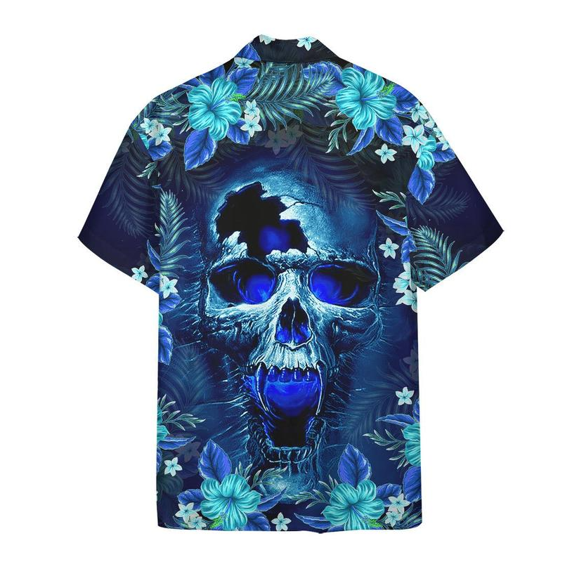 Skull Tropical Plant Blue Hawaiian Shirt Skull Tropical Plant Blue Hawaiian Shirt