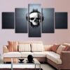 Skull Wearing Headphones - Abstract 5 Panel Canvas Art Wall Decor