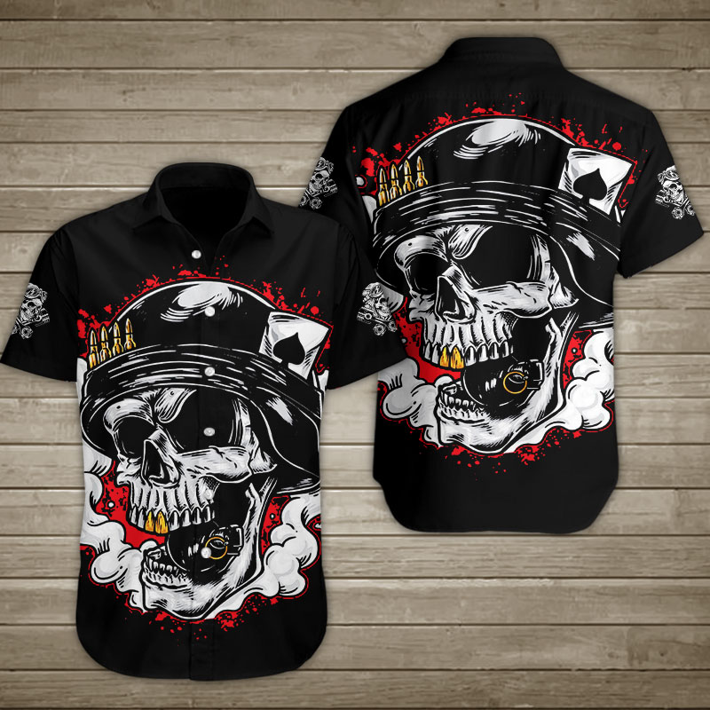 Skull With And Poker Hawaiian Shirt Summer Button Up Skull With And Poker Hawaiian Shirt Summer Button Up