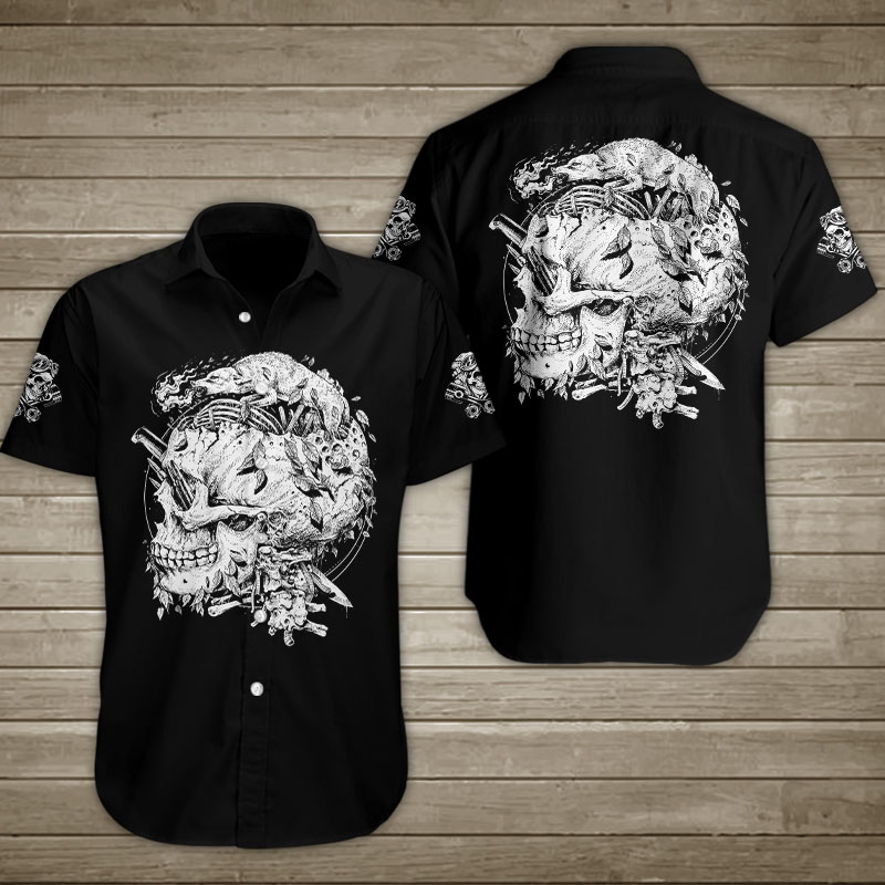 Skull With Wolf And Knife Hawaiian Shirt Summer Button Up Skull With Wolf And Knife Hawaiian Shirt Summer Button Up
