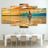 Sky Clouds Sun Rays Lake Sailboat - Nature 5 Panel Canvas Art Wall Decor