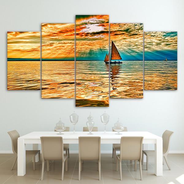 Sky Clouds Sun Rays Lake Sailboat - Nature 5 Panel Canvas Art Wall Decor Sky Clouds Sun Rays Lake Sailboat - Nature 5 Panel Canvas Art Wall Decor