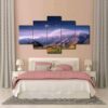 Sky Planets House And Mountain - Nature 5 Panel Canvas Art Wall Decor