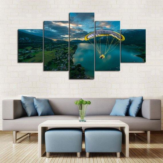 Skydiver View - Nature 5 Panel Canvas Art Wall Decor Skydiver View - Nature 5 Panel Canvas Art Wall Decor