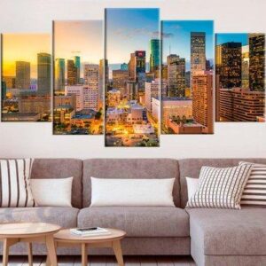 Skyline Houston Cityscape - Nature 5 Panel Canvas Art Wall Decor