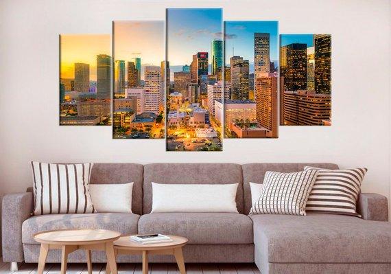 Skyline Houston Cityscape - Nature 5 Panel Canvas Art Wall Decor Skyline Houston Cityscape - Nature 5 Panel Canvas Art Wall Decor