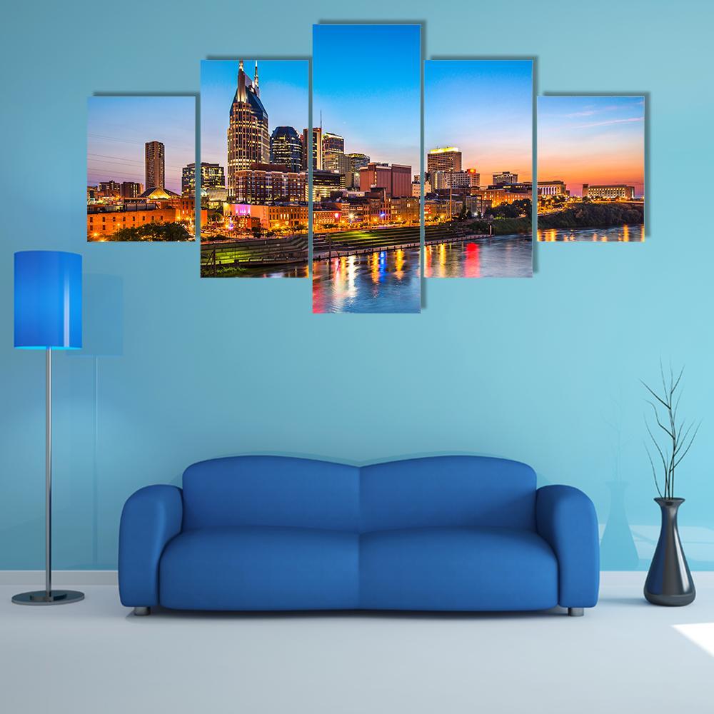 Skyline Of Downtown Nashville - Nature 5 Panel Canvas Art Wall Decor Skyline Of Downtown Nashville - Nature 5 Panel Canvas Art Wall Decor