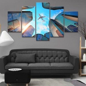 Skyscrapper - Airplane 5 Panel Canvas Art Wall Decor