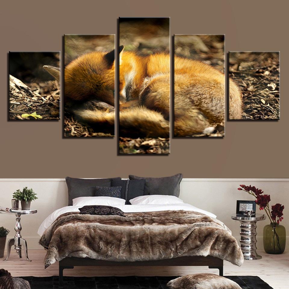 Sleeping Fox - Animal 5 Panel Canvas Art Wall Decor Sleeping Fox - Animal 5 Panel Canvas Art Wall Decor