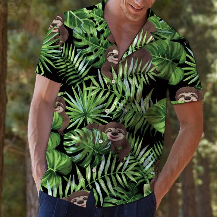 Sloth Green Tropical Hawaiian Shirt Summer Button Up Sloth Green Tropical Hawaiian Shirt Summer Button Up