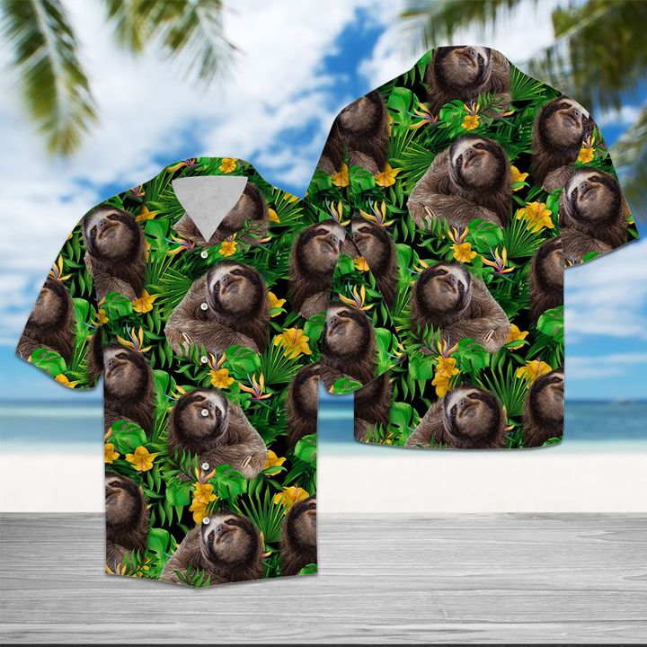 Sloth Tropical Wild Flower Hawaiian Shirt Summer Button Up Sloth Tropical Wild Flower Hawaiian Shirt Summer Button Up