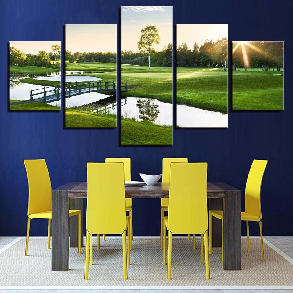 Small Bridge Green Grass Sunshine - Nature 5 Panel Canvas Art Wall Decor Small Bridge Green Grass Sunshine - Nature 5 Panel Canvas Art Wall Decor