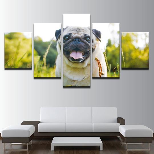 Smiling Pug - Animal 5 Panel Canvas Art Wall Decor Smiling Pug - Animal 5 Panel Canvas Art Wall Decor