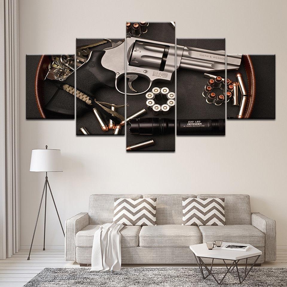 Smith & Wesson Gun 2Nd Amendment - Army 5 Panel Canvas Art Wall Decor Smith & Wesson Gun 2Nd Amendment - Army 5 Panel Canvas Art Wall Decor
