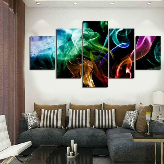 Smokey Vibes - Abstract 5 Panel Canvas Art Wall Decor Smokey Vibes - Abstract 5 Panel Canvas Art Wall Decor