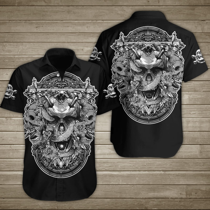 Snake Wrapped Around Skulls Hawaiian Shirt Summer Button Up Snake Wrapped Around Skulls Hawaiian Shirt Summer Button Up