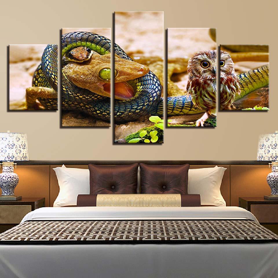 Snakes Lizard And Owls - Animal 5 Panel Canvas Art Wall Decor Snakes Lizard And Owls - Animal 5 Panel Canvas Art Wall Decor