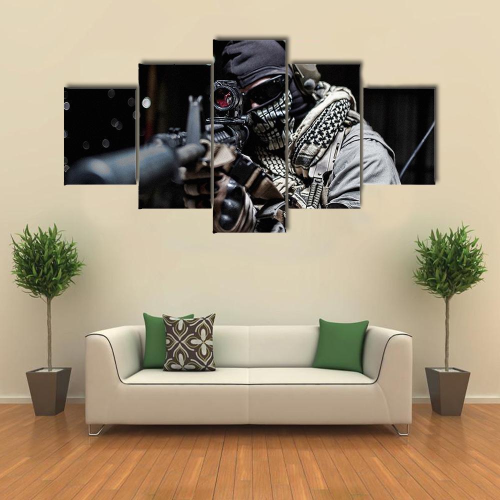 Sniper Targeting Enemy - Army 5 Panel Canvas Art Wall Decor Sniper Targeting Enemy - Army 5 Panel Canvas Art Wall Decor