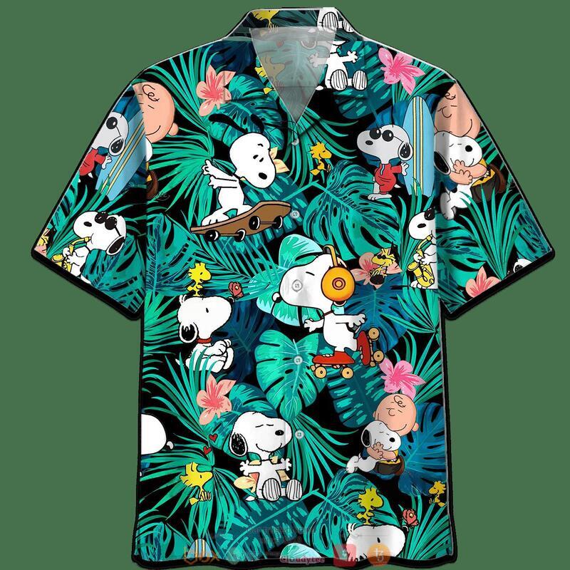 Snoopy And Charlie Brown Cyan Forest Hawaiian Shirt Snoopy And Charlie Brown Cyan Forest Hawaiian Shirt