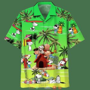 Snoopy And Charlie Brown Friends Summer Beach Green Hawaiian Shirt