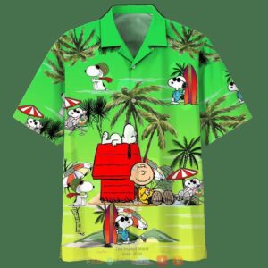 Snoopy And Charlie Brown Summer Beach Green Hawaiian Shirt