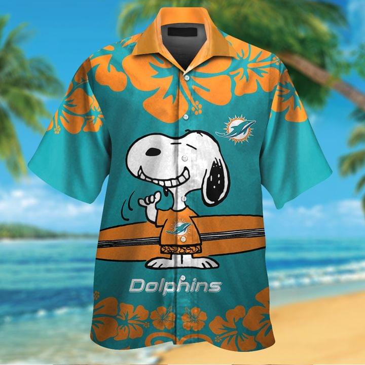 Snoopy And Surfboard Miami Dolphins Hawaiian Shirt Snoopy And Surfboard Miami Dolphins Hawaiian Shirt
