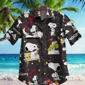 Snoopy Heart Black Hawaiian Shirt