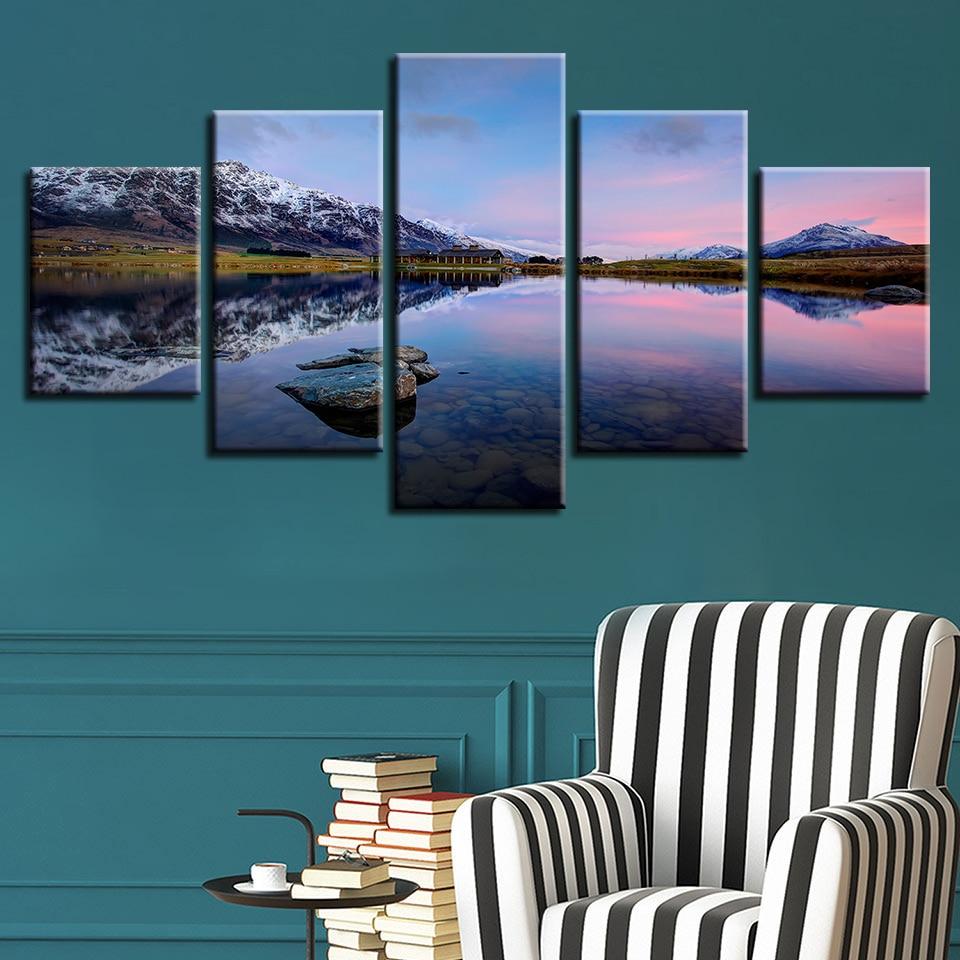 Snow Mountain And River - Nature 5 Panel Canvas Art Wall Decor Snow Mountain And River - Nature 5 Panel Canvas Art Wall Decor