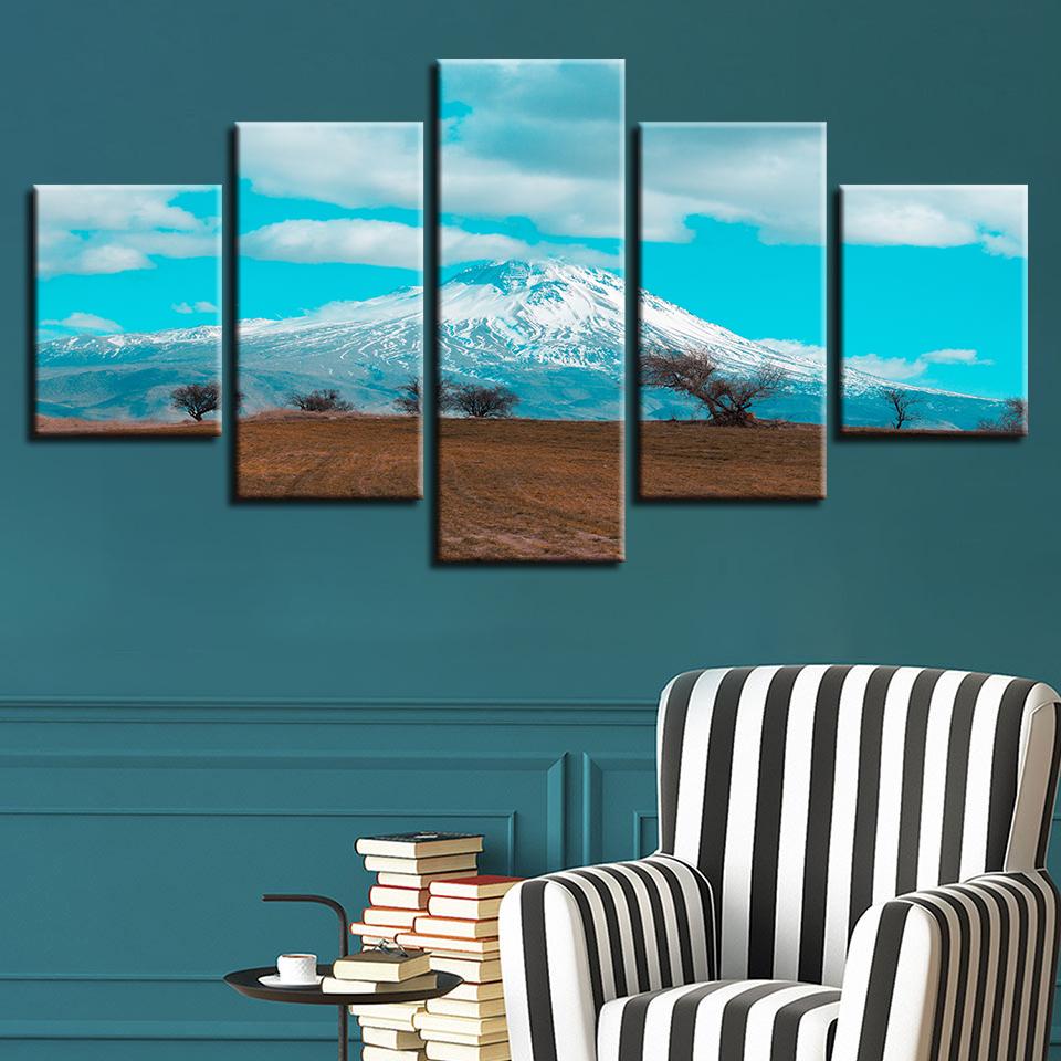 Snow Mountain Blue Sky White Cloud - Nature 5 Panel Canvas Art Wall Decor Snow Mountain Blue Sky White Cloud - Nature 5 Panel Canvas Art Wall Decor