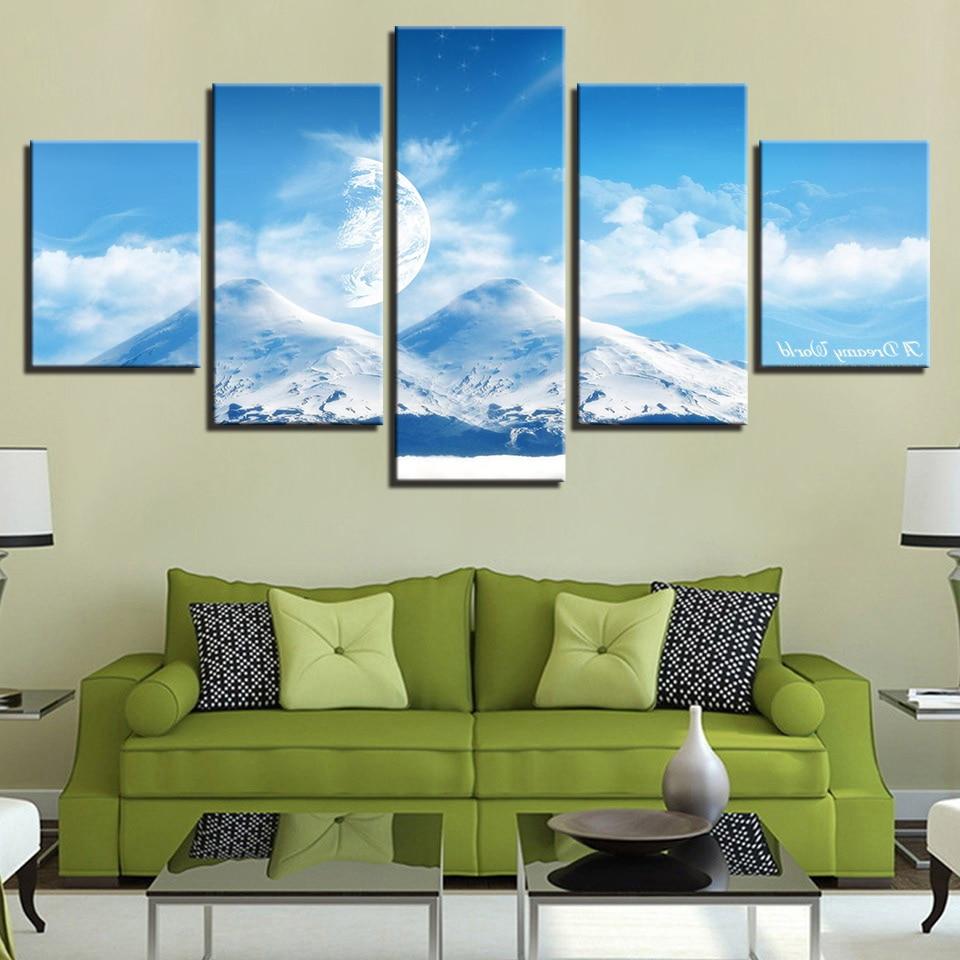 Snow Mountain Blue Sky - Nature 5 Panel Canvas Art Wall Decor Snow Mountain Blue Sky - Nature 5 Panel Canvas Art Wall Decor