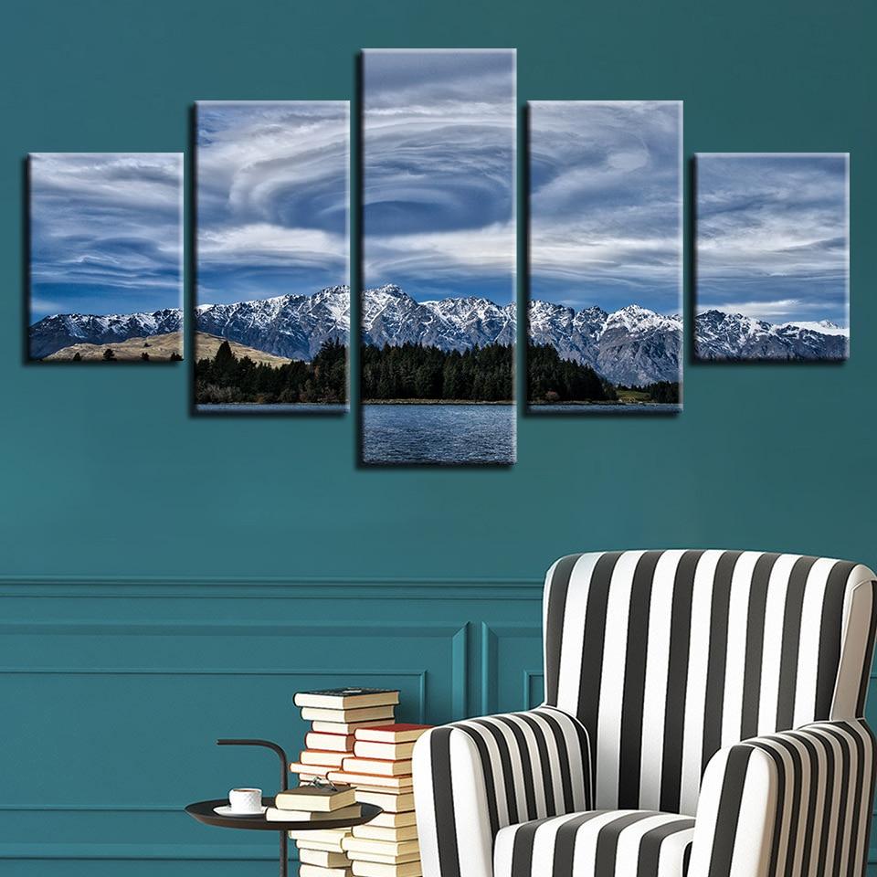 Snow Mountain Lake Blue Sky White Cloud - Nature 5 Panel Canvas Art Wall Decor Snow Mountain Lake Blue Sky White Cloud - Nature 5 Panel Canvas Art Wall Decor