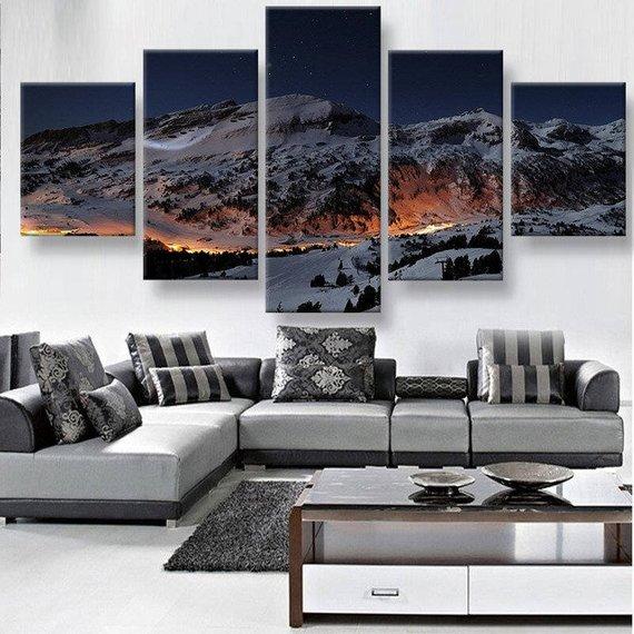 Snow Mountain Large - Nature 5 Panel Canvas Art Wall Decor Snow Mountain Large - Nature 5 Panel Canvas Art Wall Decor