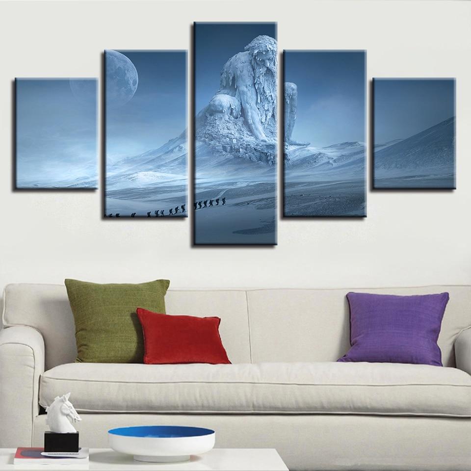 Snow Mountains Moon - Nature 5 Panel Canvas Art Wall Decor Snow Mountains Moon - Nature 5 Panel Canvas Art Wall Decor