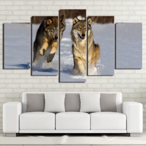 Snow Wolf 6 - Animal 5 Panel Canvas Art Wall Decor