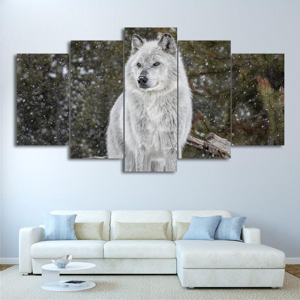 Snow Wolf - Animal 5 Panel Canvas Art Wall Decor Snow Wolf - Animal 5 Panel Canvas Art Wall Decor