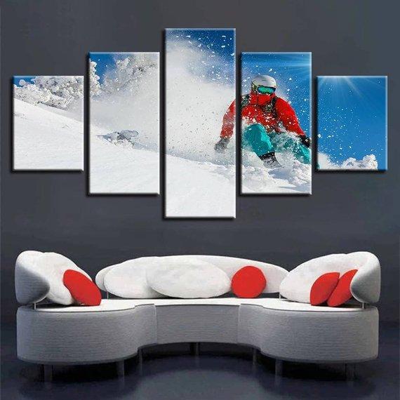 Snowboard Mountain - Sport 5 Panel Canvas Art Wall Decor Snowboard Mountain - Sport 5 Panel Canvas Art Wall Decor