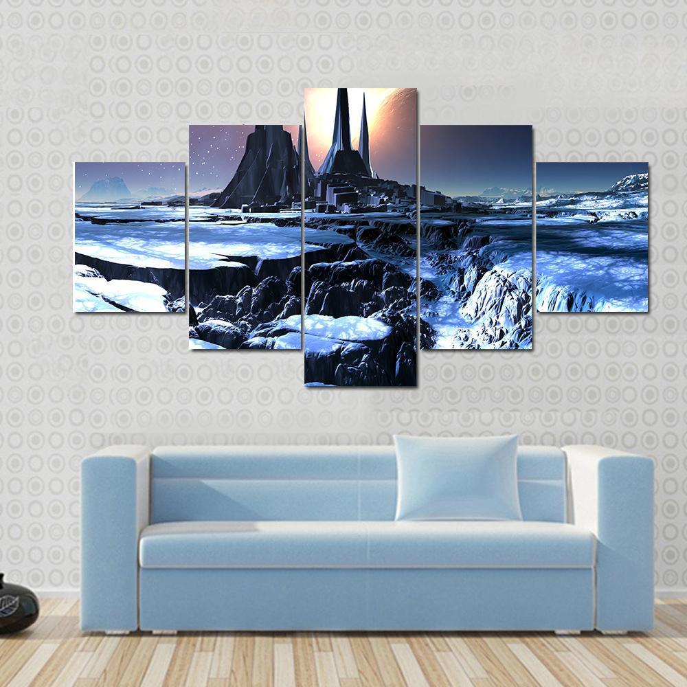 Snowy Alien Planet - Nature 5 Panel Canvas Art Wall Decor Snowy Alien Planet - Nature 5 Panel Canvas Art Wall Decor