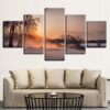 Snowy Field At Sunrise - Nature 5 Panel Canvas Art Wall Decor