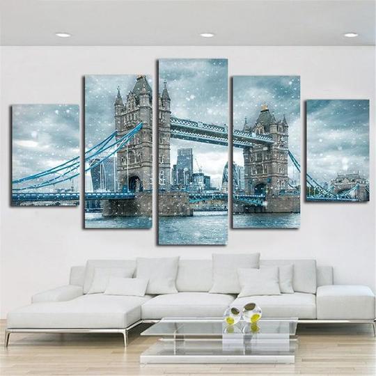 Snowy Tower Bridge London England - Nature 5 Panel Canvas Art Wall Decor Snowy Tower Bridge London England - Nature 5 Panel Canvas Art Wall Decor