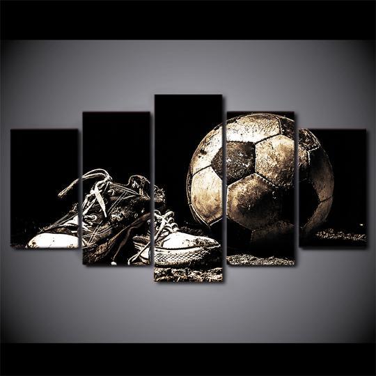 Soccer Ball And Cleats - Sport 5 Panel Canvas Art Wall Decor Soccer Ball And Cleats - Sport 5 Panel Canvas Art Wall Decor
