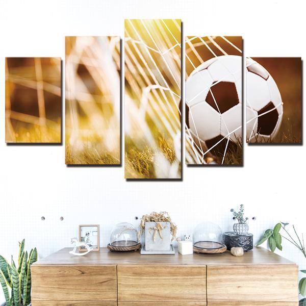 Soccer Ball And Net - Sport 5 Panel Canvas Art Wall Decor Soccer Ball And Net - Sport 5 Panel Canvas Art Wall Decor