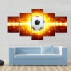 Soccer Ball In Fire - Abstract 5 Panel Canvas Art Wall Decor
