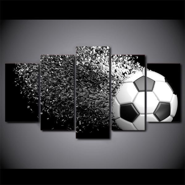 Soccer Splash Disintegrate - Sport 5 Panel Canvas Art Wall Decor Soccer Splash Disintegrate - Sport 5 Panel Canvas Art Wall Decor