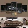Soft Cuddly Grey Black Cat - Animal 5 Panel Canvas Art Wall Decor