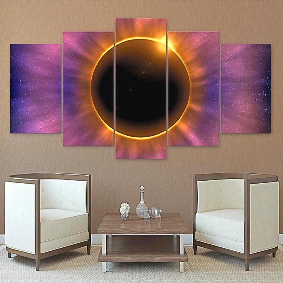 Solar Eclipse - Space Universe 5 Panel Canvas Art Wall Decor Solar Eclipse - Space Universe 5 Panel Canvas Art Wall Decor